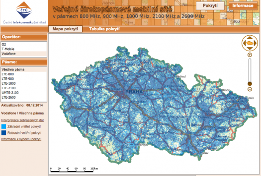 Mapa pokrytí podle ČTÚ, konkrétně jde o Vodafone